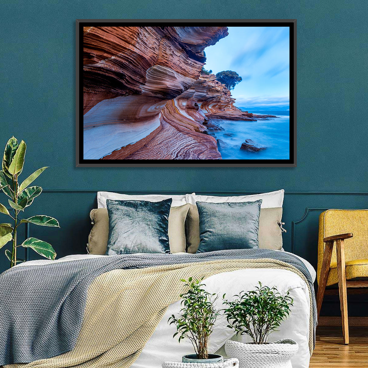 Painted Cliffs, Maria Island Wall Art in a room, landscape