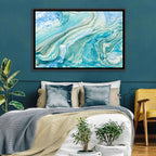 Aqua Marble Swirls with Silver Accents Wall Art