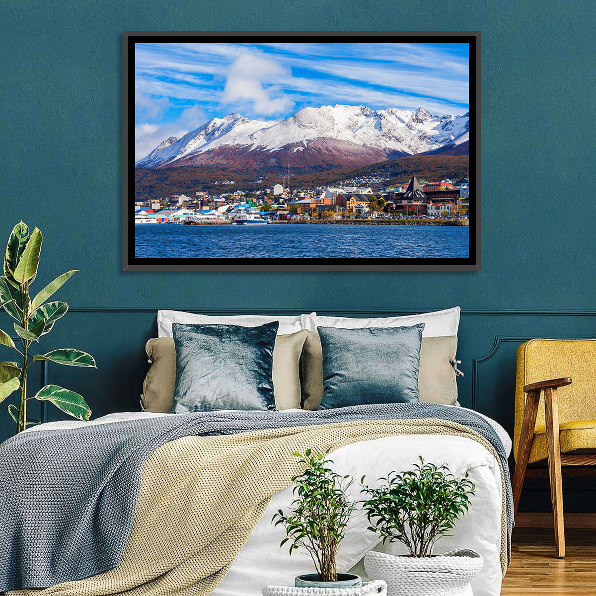 Ushuaia Harbor View Wall Art in a room, landscape
