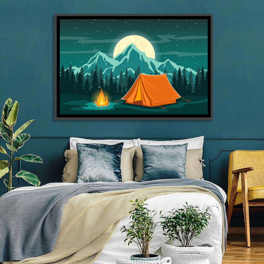 Moonlit Campfire Landscape Wall Art