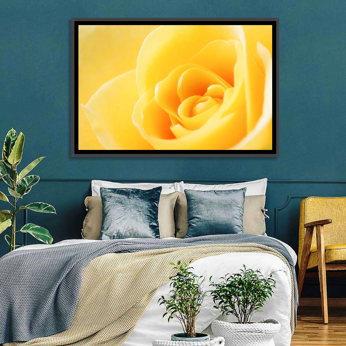 Soft-lit Yellow Rose Close-up Wall Art