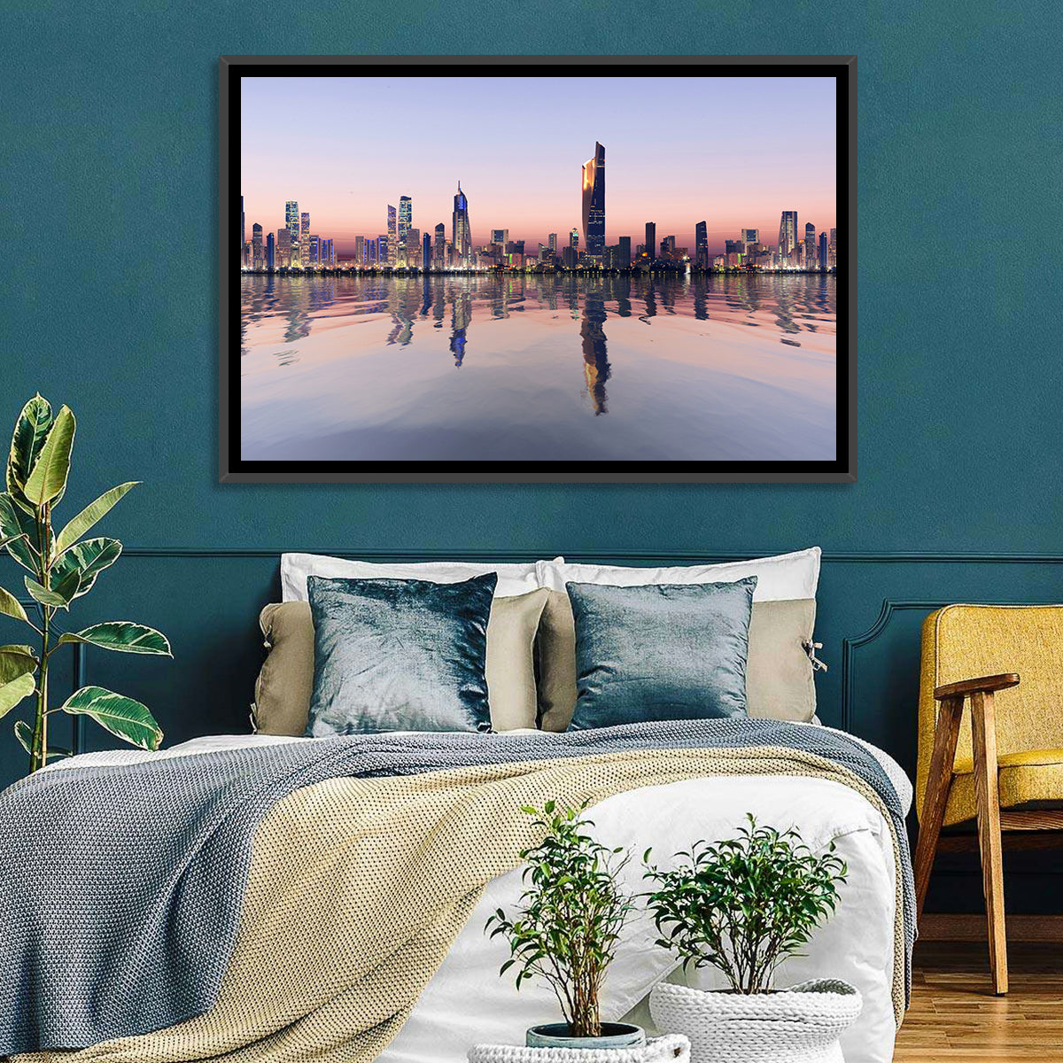 Al Hamra Tower Twilight Skyline Wall Art in a room, landscape