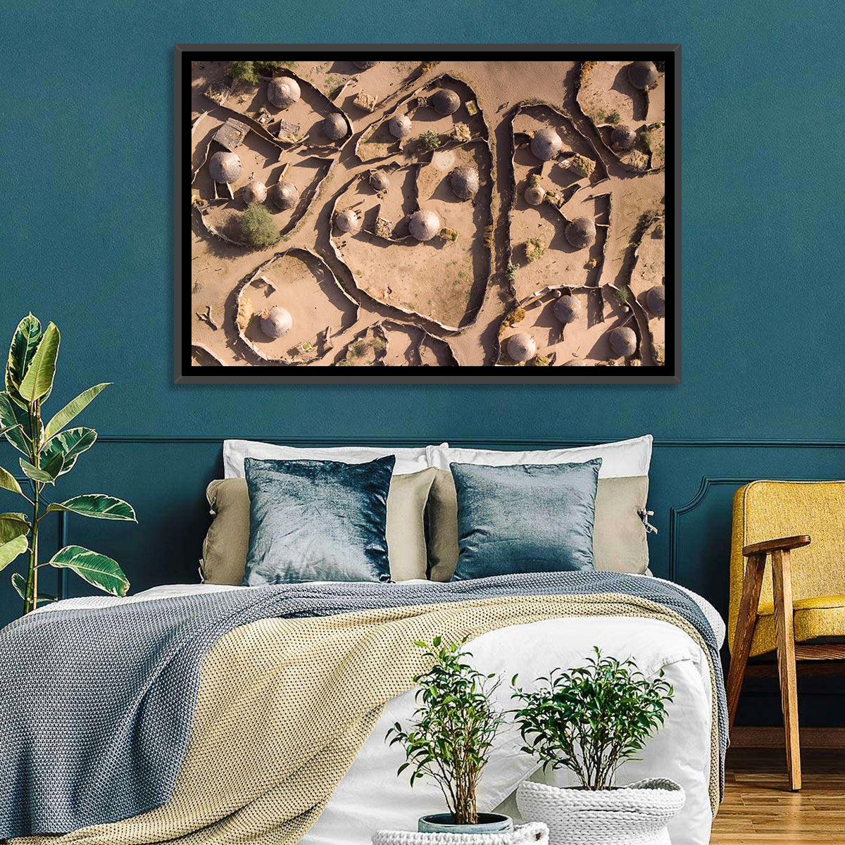 Thatched Huts in Chad Wall Art in a room, landscape