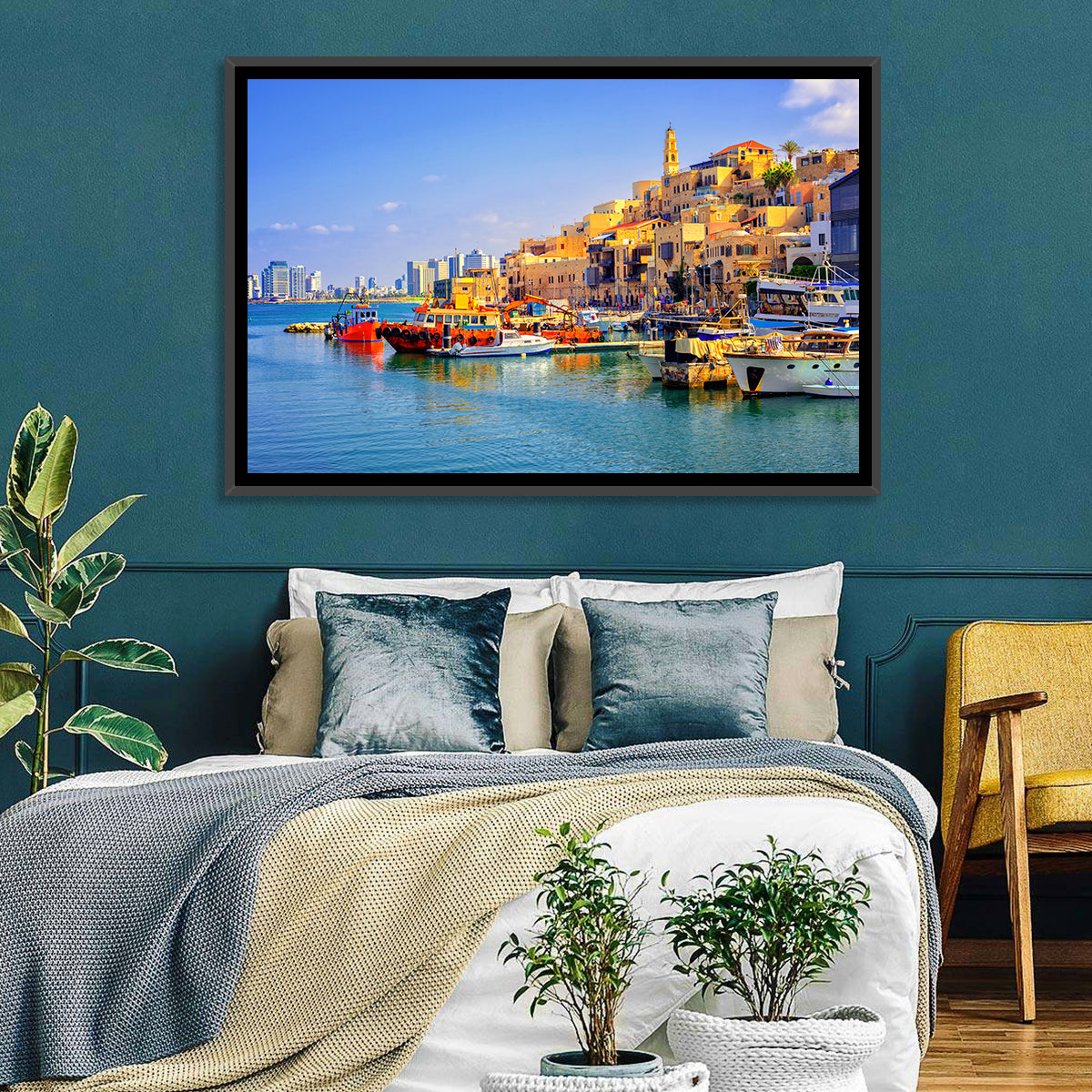 Old Jaffa Harbor Wall Art in a room, landscape