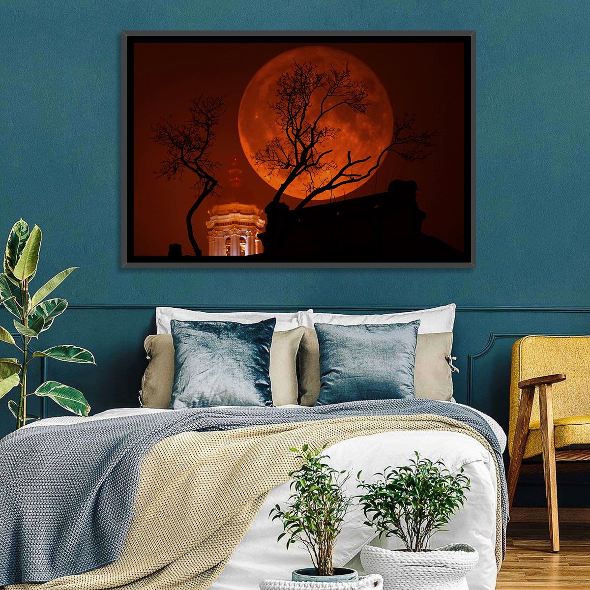 Haunted Supermoon Over Church Spire Wall Art