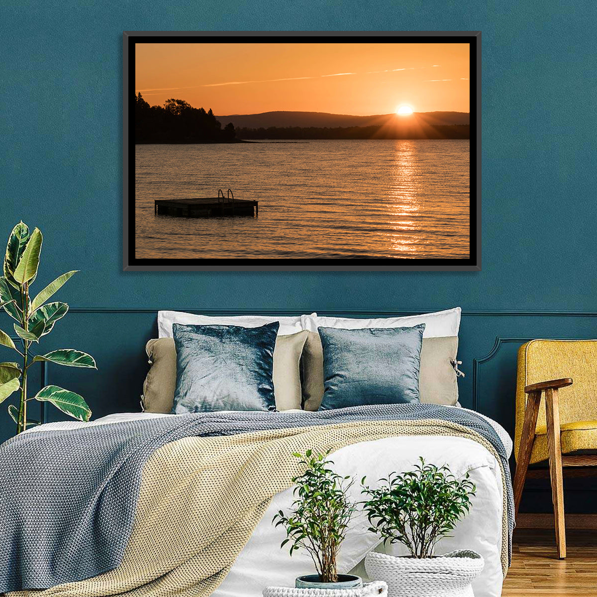 Lake Champlain Sunset Wall Art in a room, landscape
