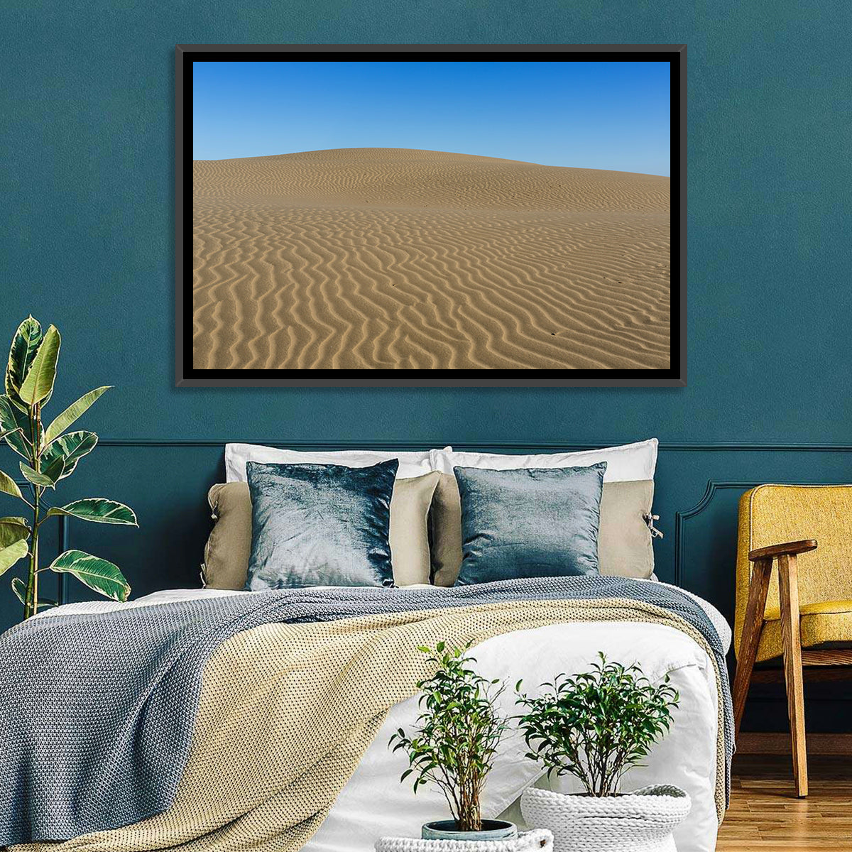Namib Desert Rippled Sand Dunes Wall Art in a room, landscape