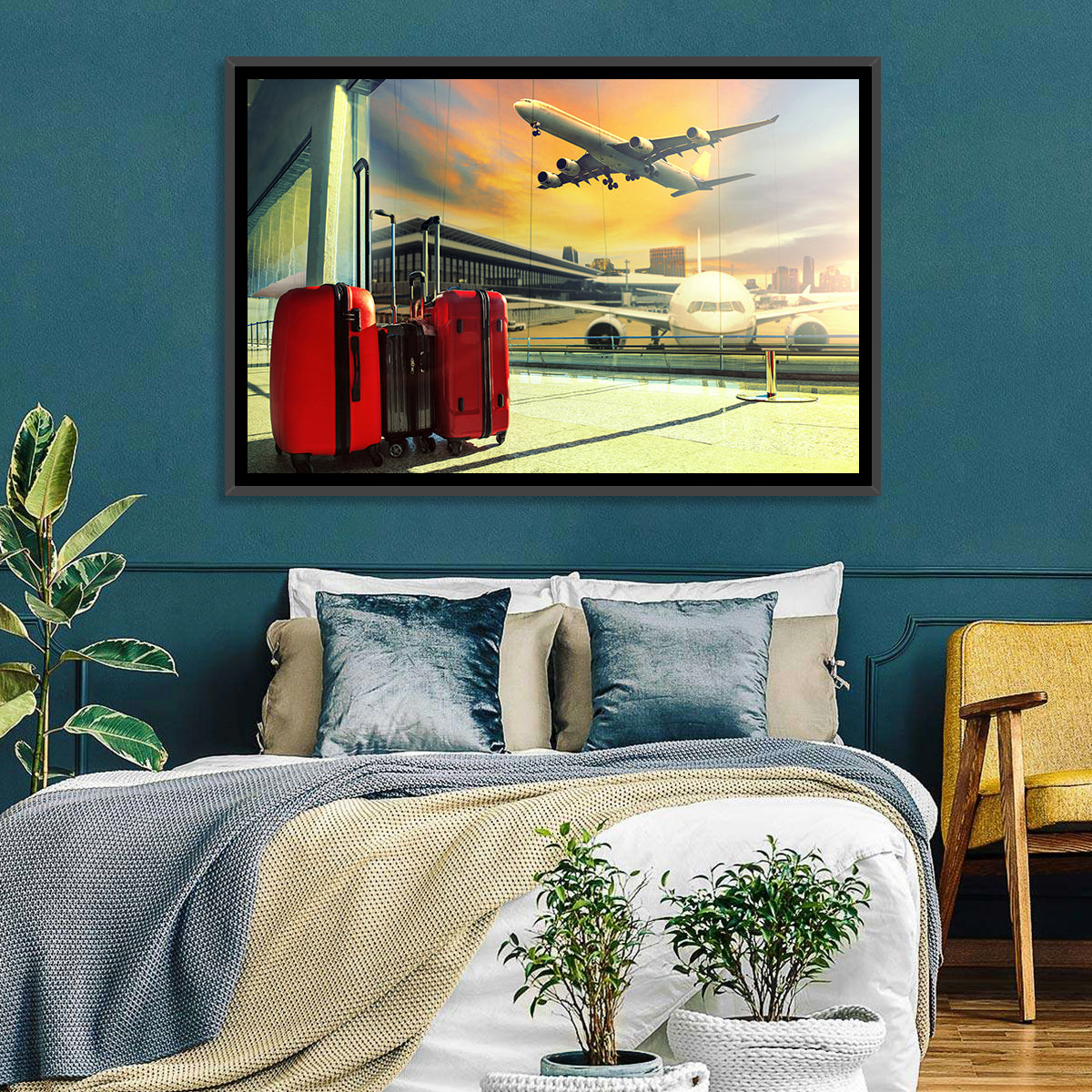 Suitcases at the Airport Window Wall Art