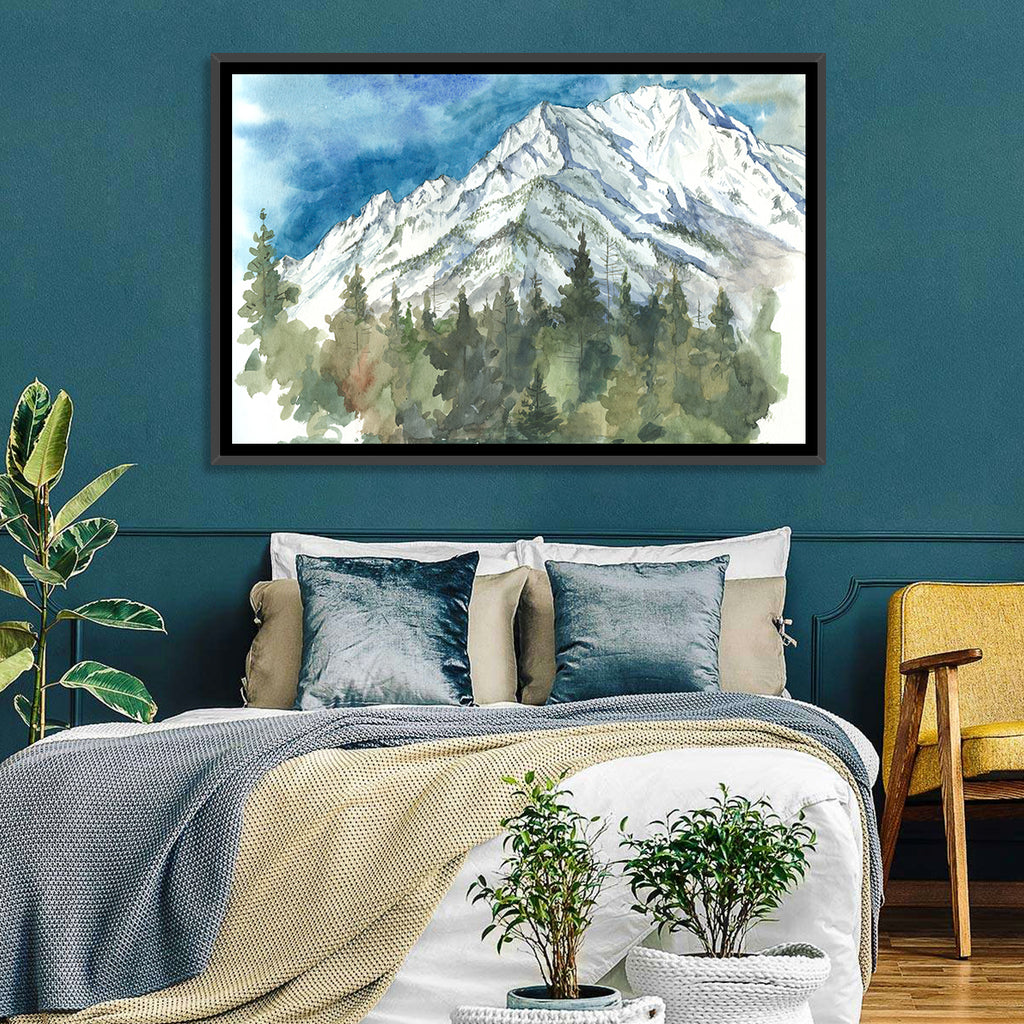 Snowy Mountain Watercolor Wall Art