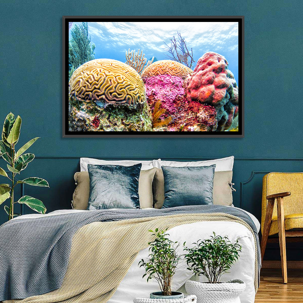 Vibrant Brain Coral Reef Wall Art