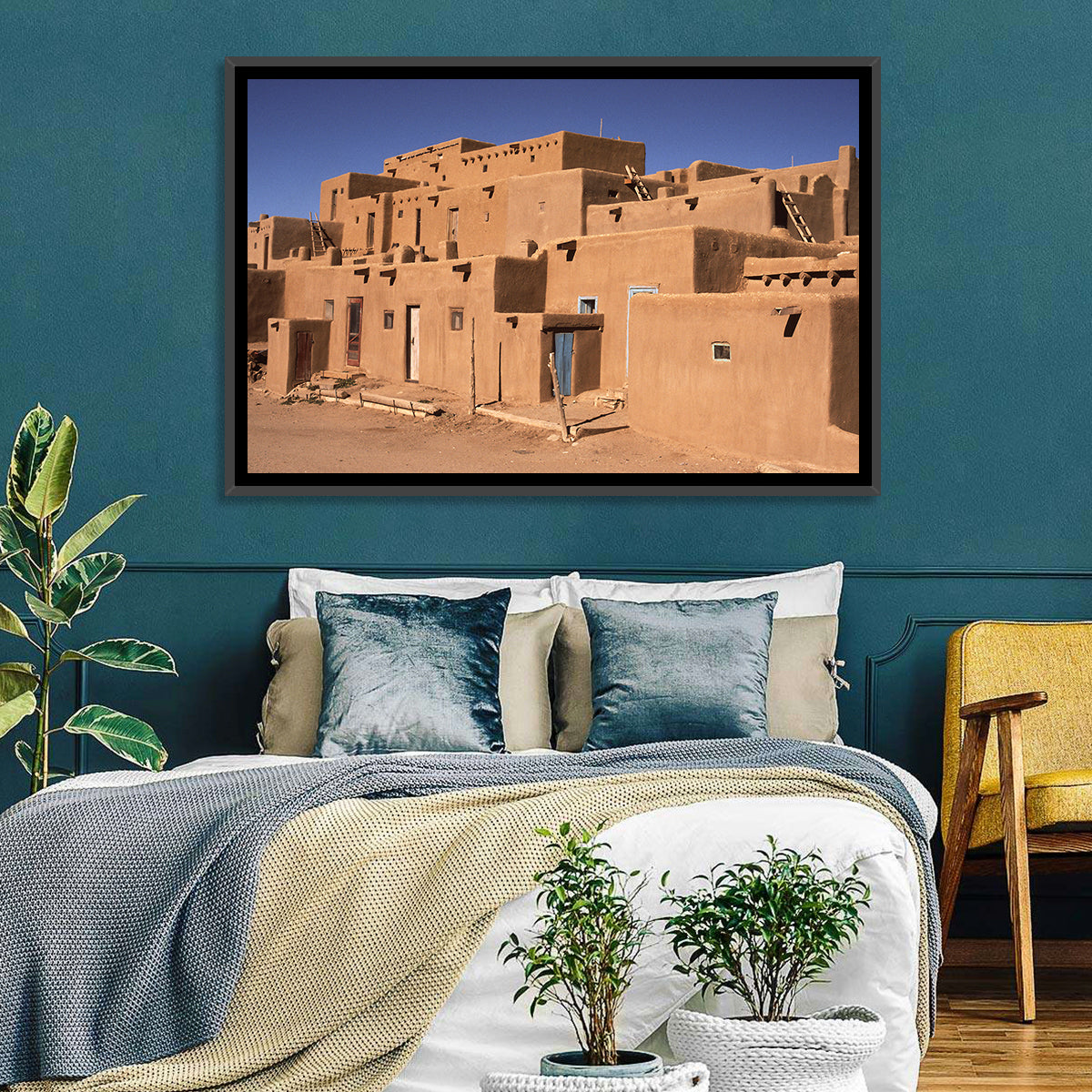 Taos Pueblo North House Wall Art in a room, landscape