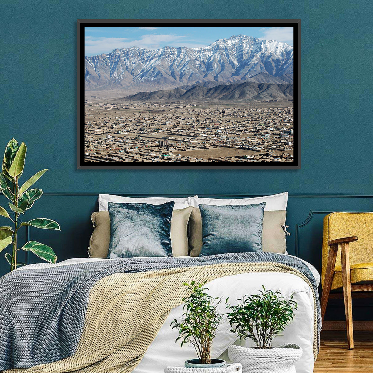 Kabul from Above with Snow-capped Mountains Wall Art
