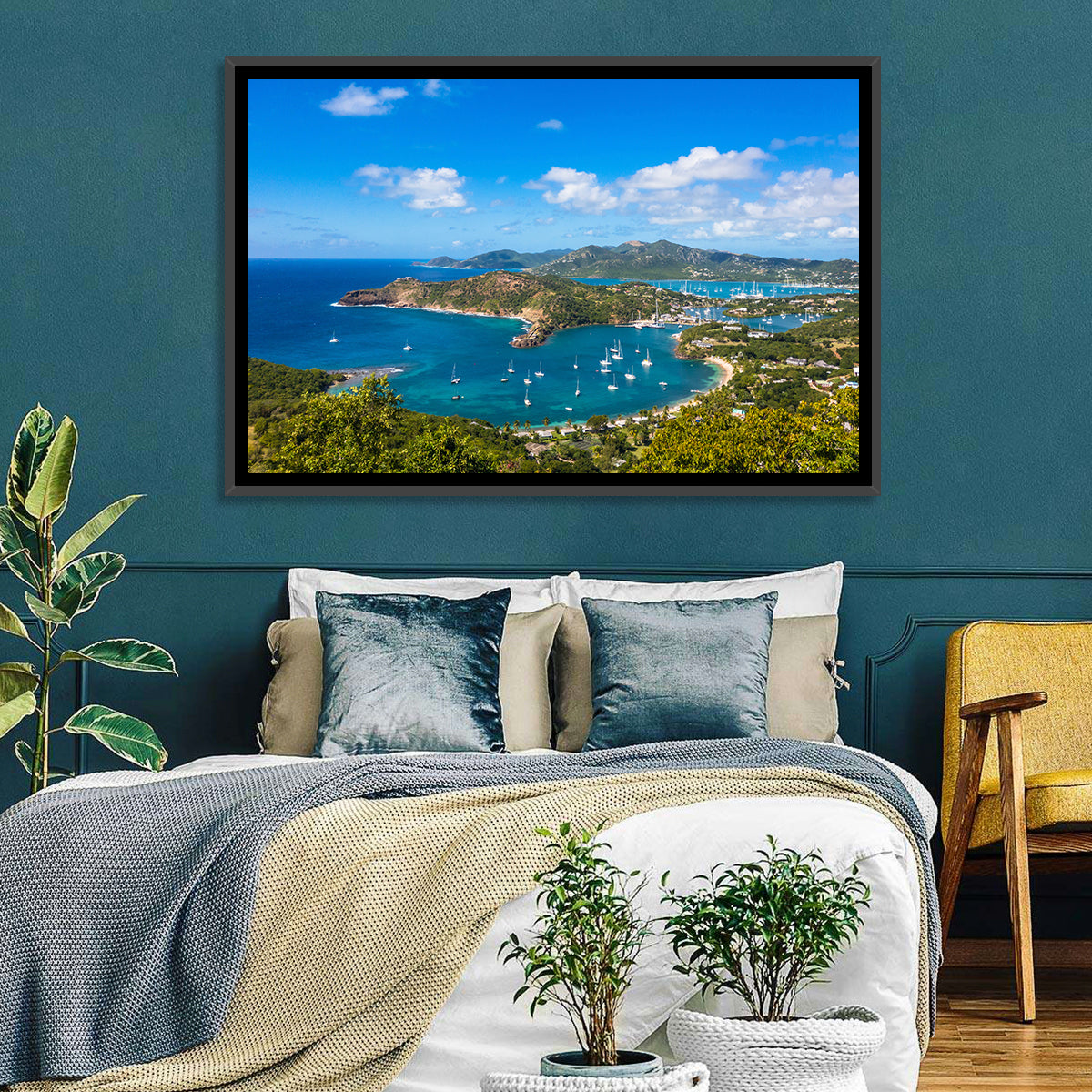 Shirley Heights Harbour View Wall Art in a room, landscape