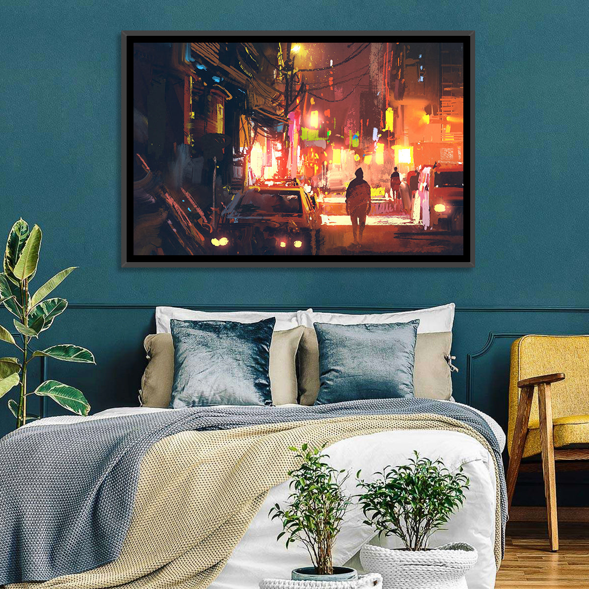 Old Street Lights at Night Wall Art in a room, landscape