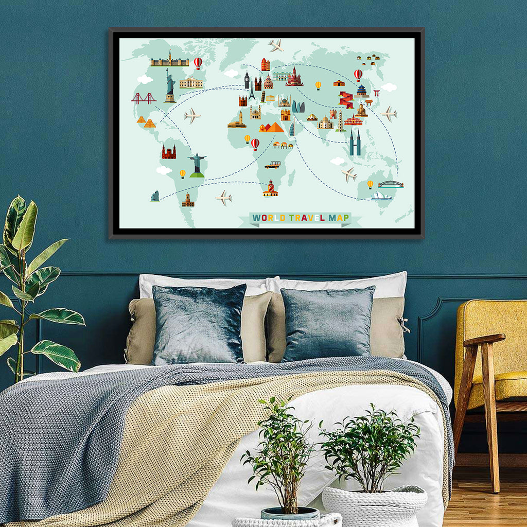 World Travel Map Illustration Wall Art