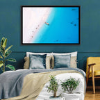 Aerial Beach Bay with White Boat Wall Art