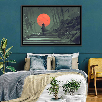 Samurai Under Red Moon Wall Art