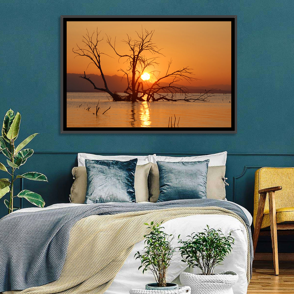 Salton Sea Sunrise Wall Art in a room, landscape