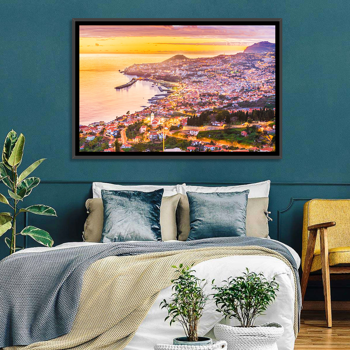 Funchal Harbor at Golden Hour Wall Art in a room, landscape