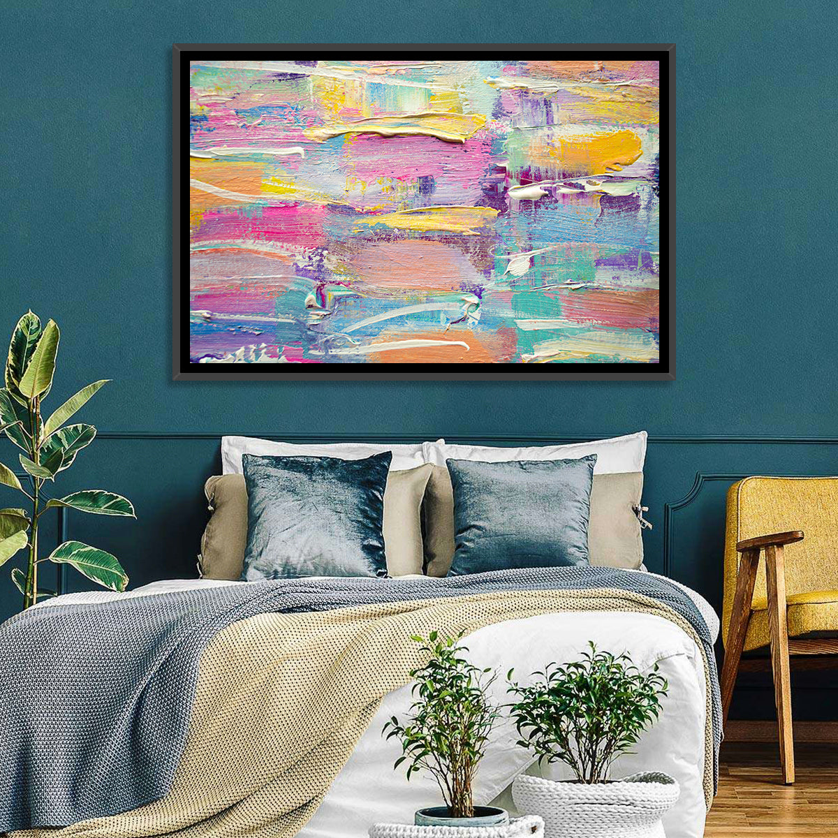 Rough Board Brushstrokes Wall Art in a room, landscape