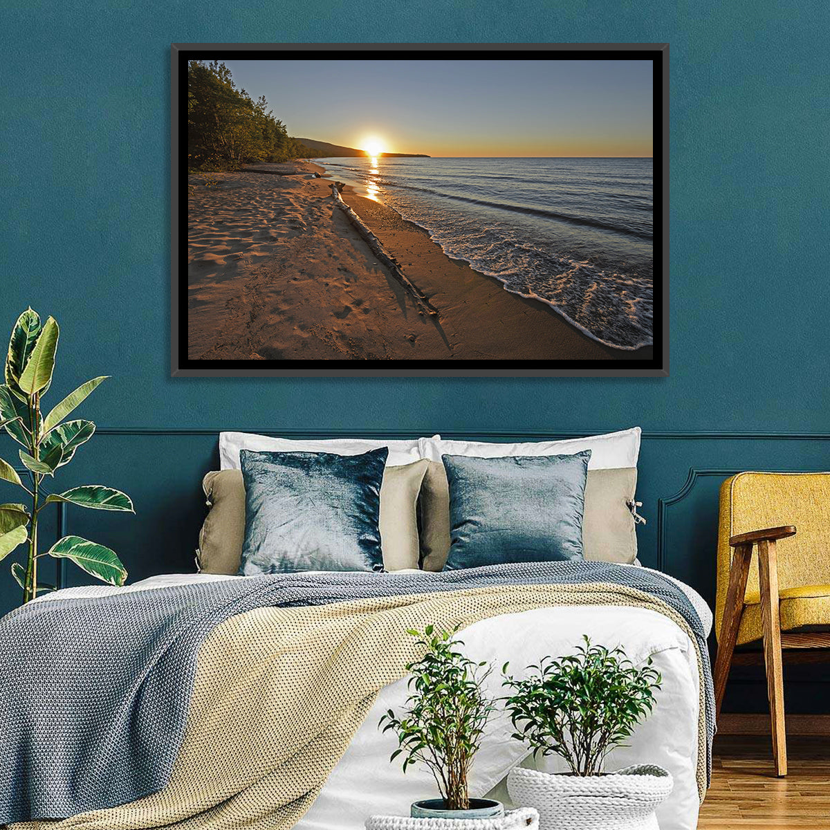 Lake Superior Driftwood Beach Sunset Wall Art