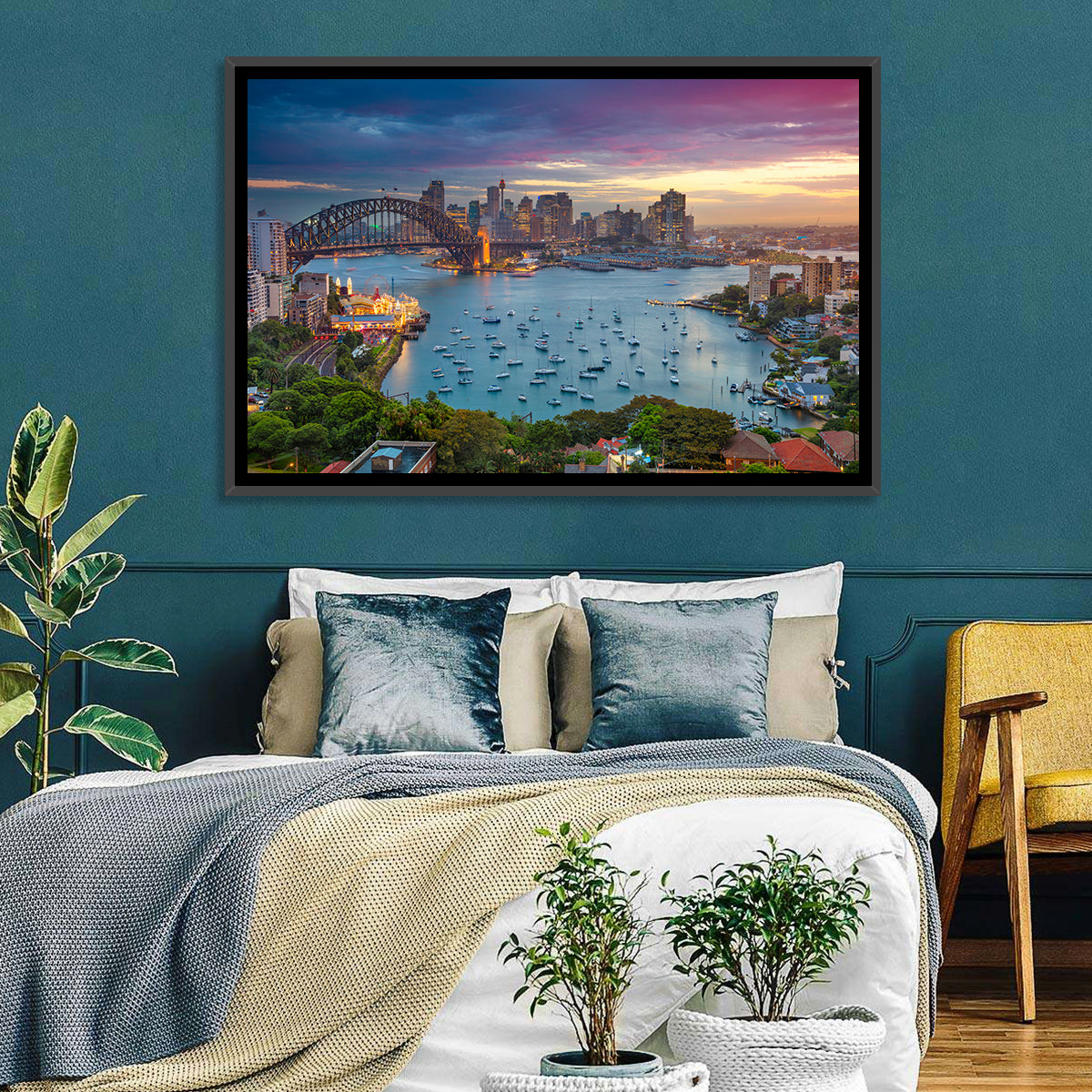 Sydney Harbour Sunset Wall Art in a room, landscape
