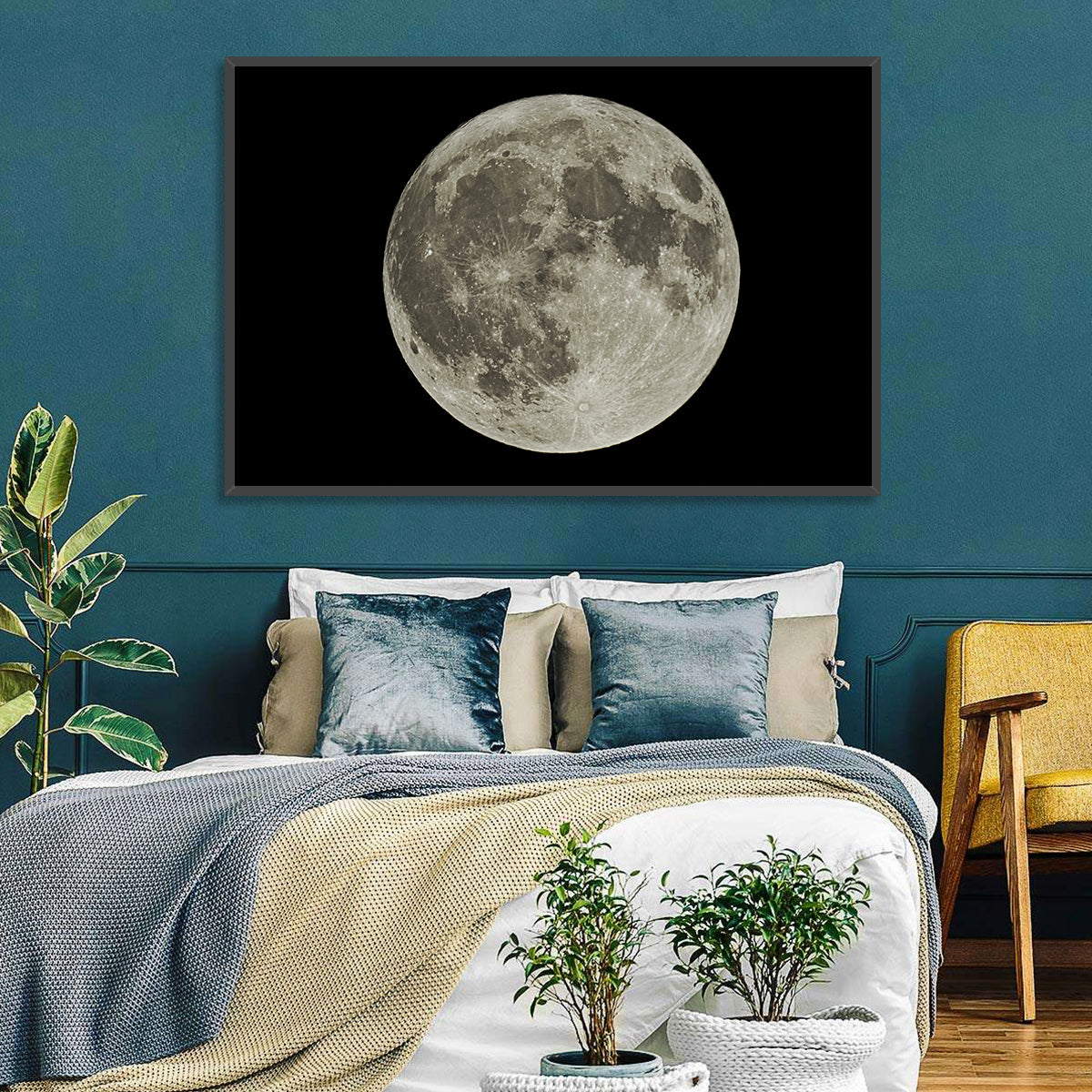 Full Moon with Tycho Rays Wall Art in a room, landscape