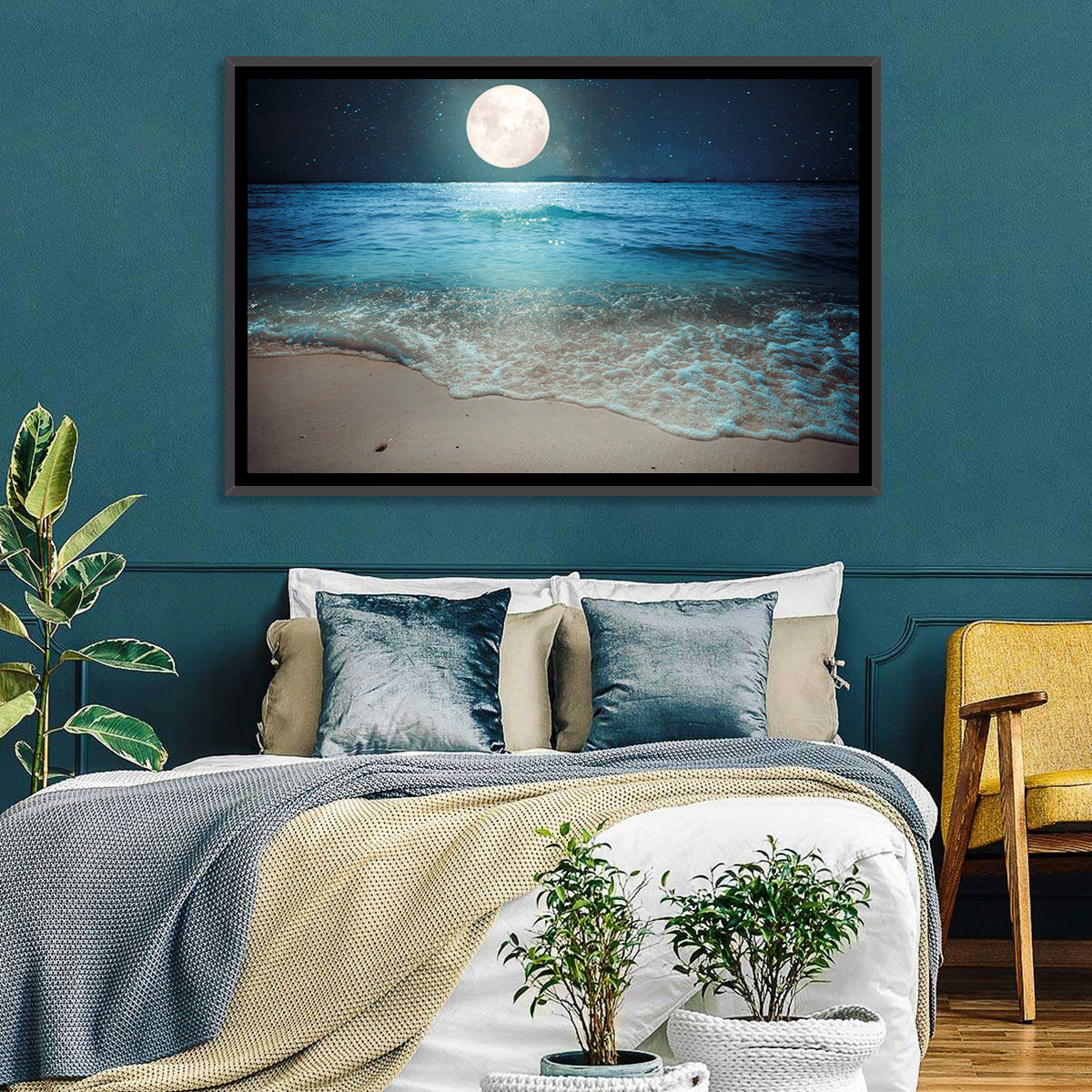 Full Moon Over Beach Wall Art