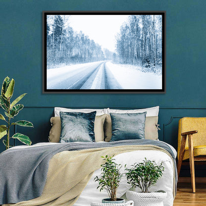Tire Tracks on Snowy Road Wall Art