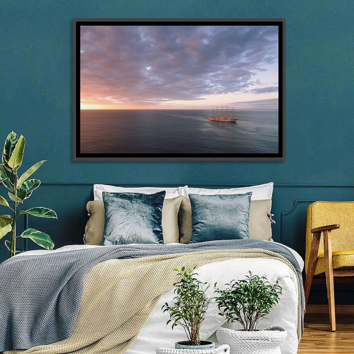 Sunlit Tall Ship at Sea Wall Art