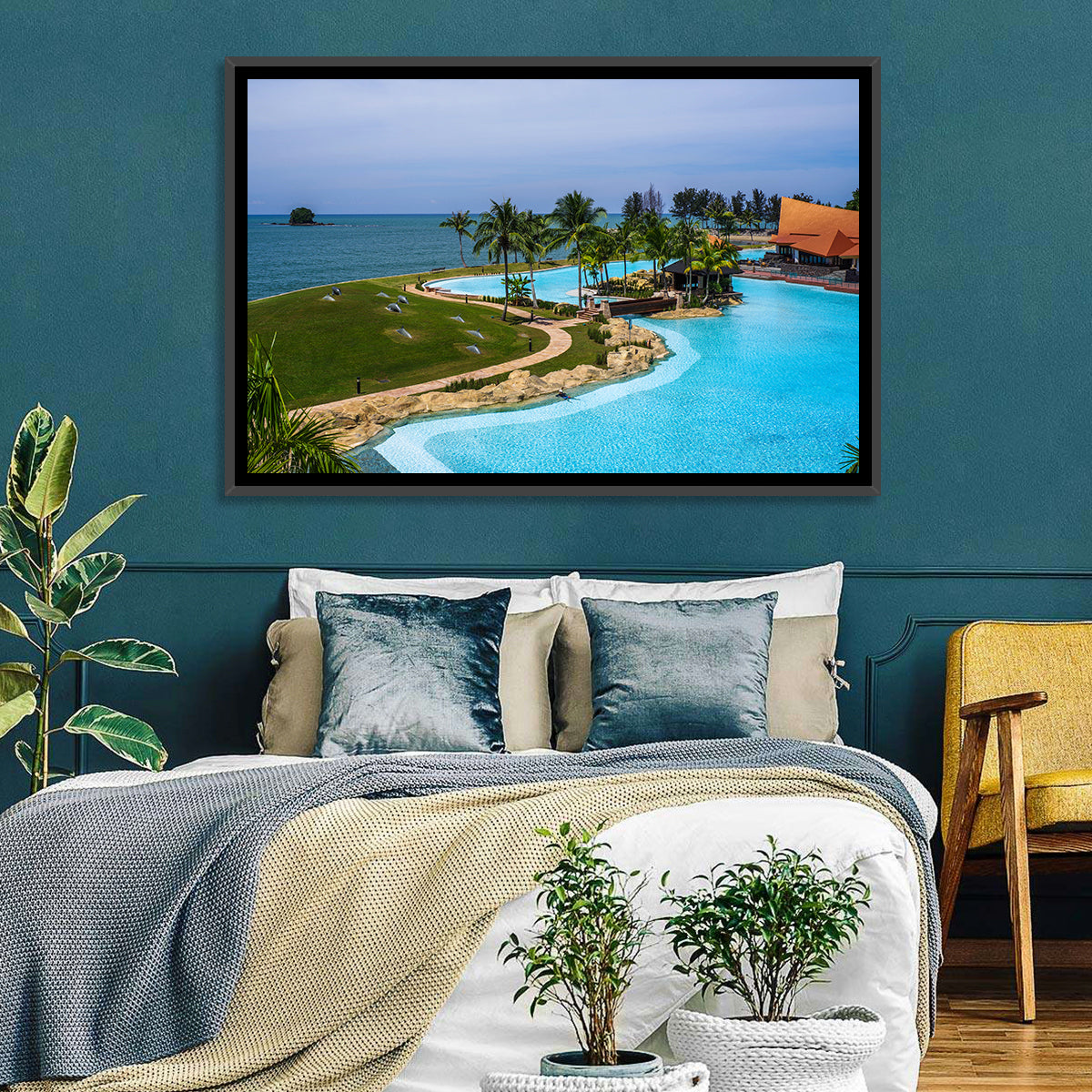 Tiered Resort Pool Horizon Wall Art in a room, landscape