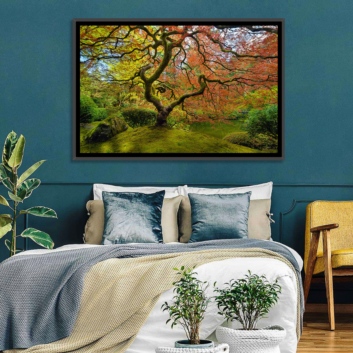Gnarled Japanese Maple by Garden Pond Wall Art in a room, landscape