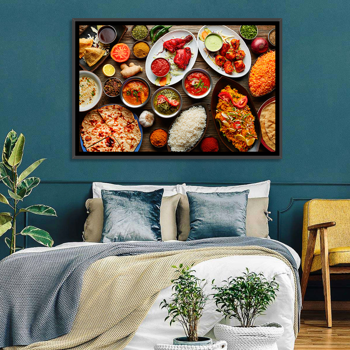 Indian Cuisine Flat Lay Wall Art in a room, landscape