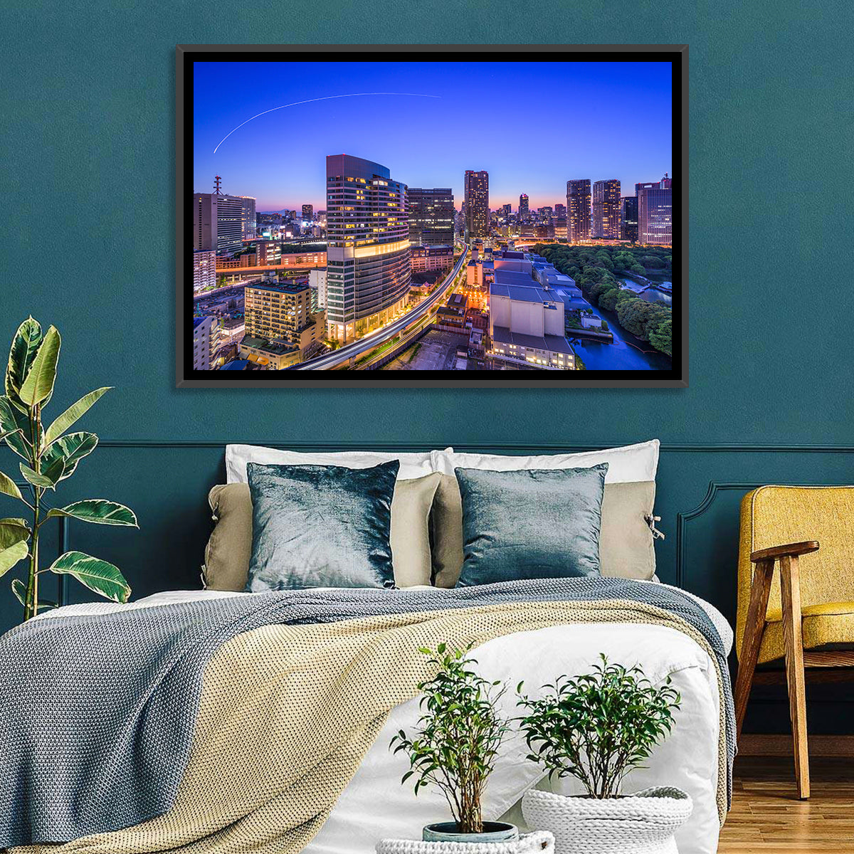 Tokyo Monorail Light Trails at Twilight Wall Art