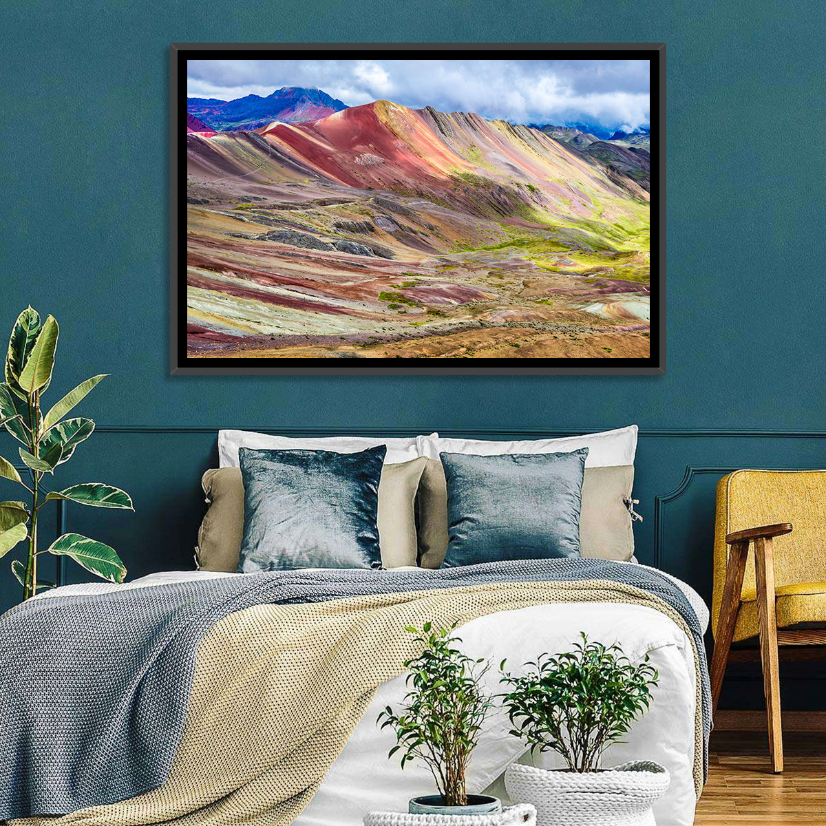 Vinicunca Rainbow Mountain Peru Wall Art in a room, landscape
