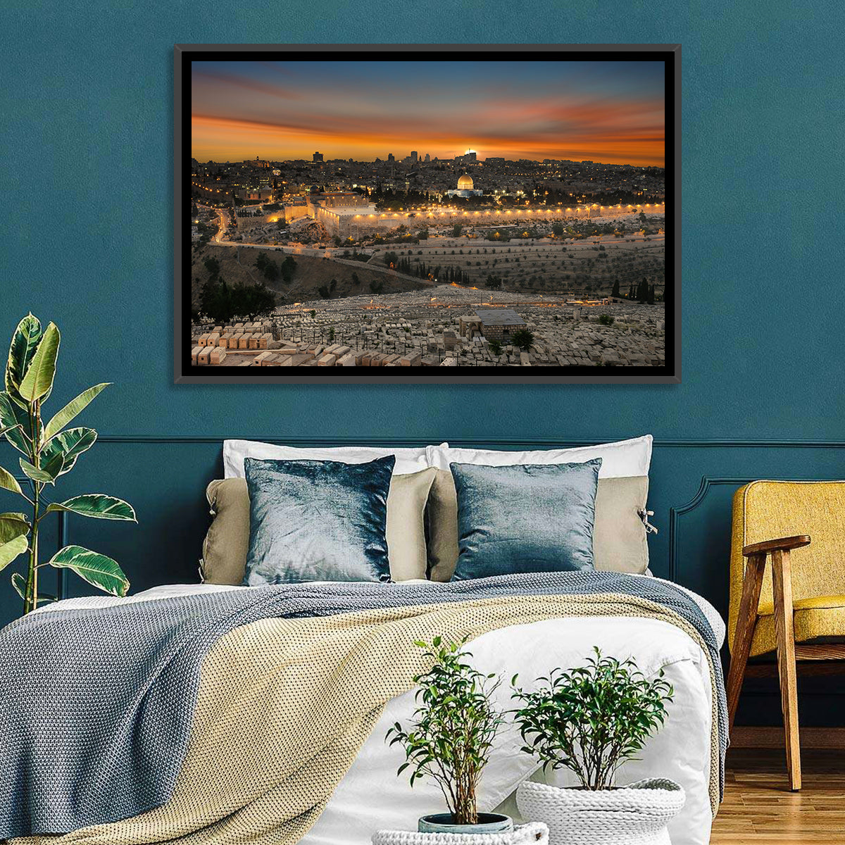 Jerusalem Sunset Over Temple Mount Wall Art in a room, landscape