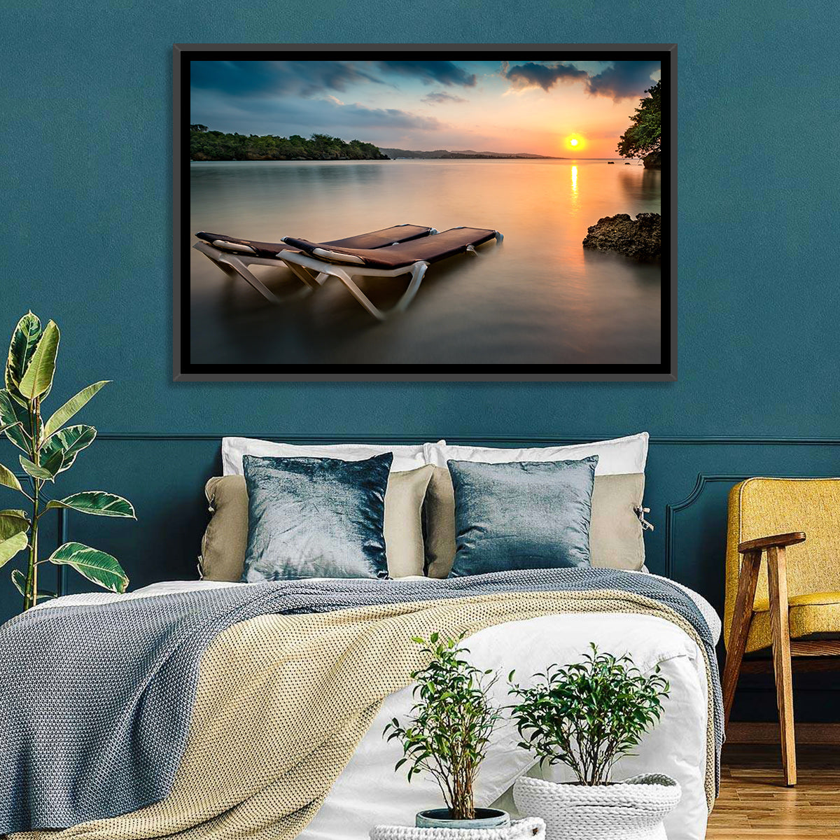 Sunset Over Coastal Lounge Chairs Wall Art