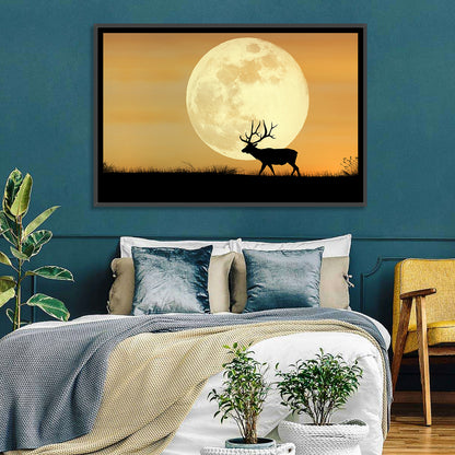 Bull Elk Silhouette Under Supermoon Wall Art