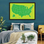 Green Sunburst USA Map Wall Art