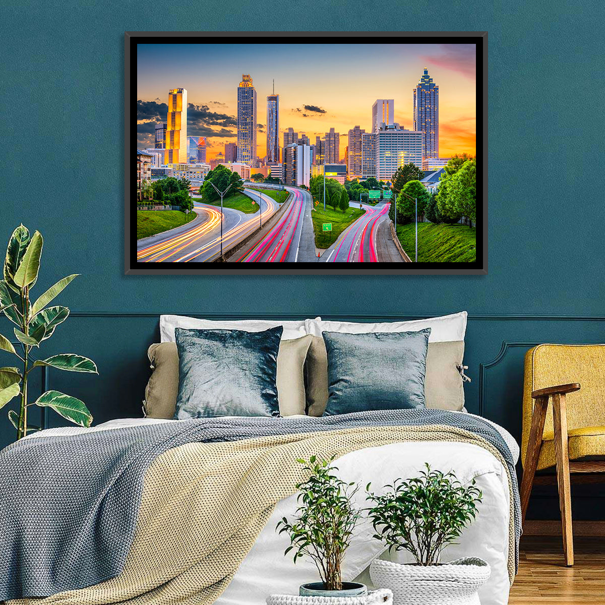 Atlanta Skyline at Dusk Wall Art in a room, landscape
