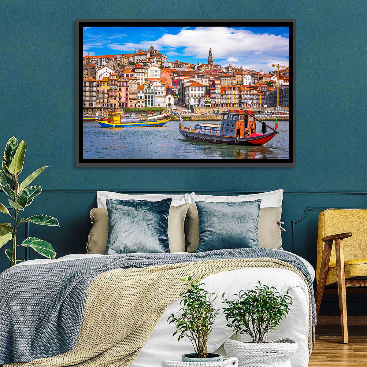 Porto Old Town Douro Riverfront Wall Art in a room, landscape