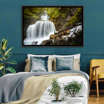 White Cascade Over Mossy Rocks Wall Art