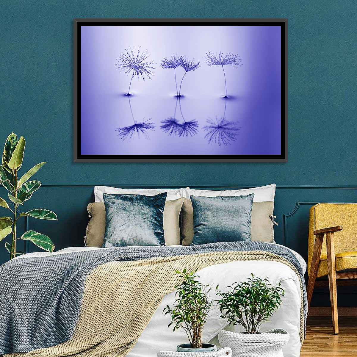 Blue Dandelion Seeds with Reflections Wall Art