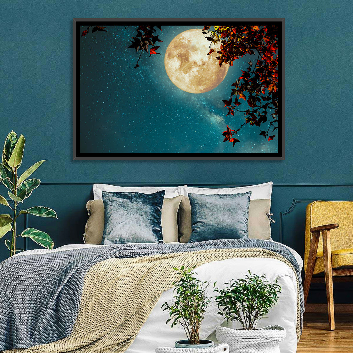 Autumn Moon with Milky Way Wall Art in a room, landscape