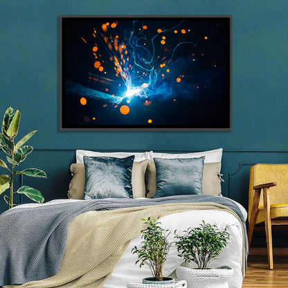 Bright Blue Welding Sparks Wall Art