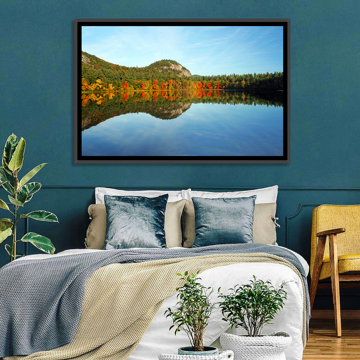 Echo Lake Autumn Reflection Wall Art in a room, landscape