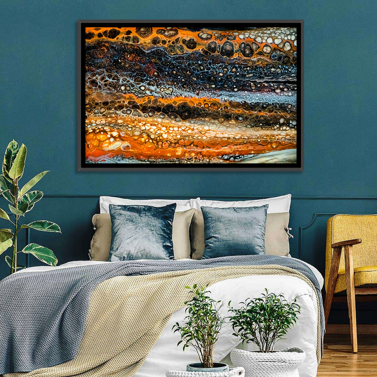 Cosmic River Strata Abstract Pour Wall Art in a room, landscape