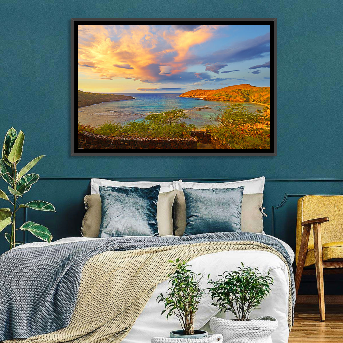 Hanauma Bay Golden Hour Wall Art in a room, landscape