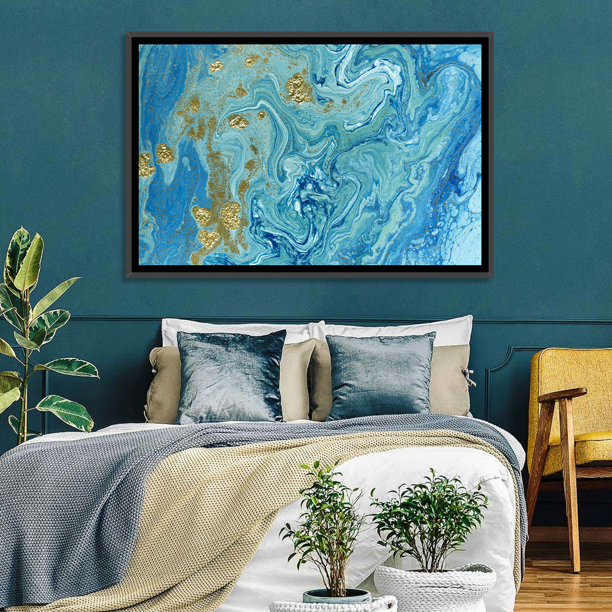 Blue Marble Streams Wall Art in a room, landscape