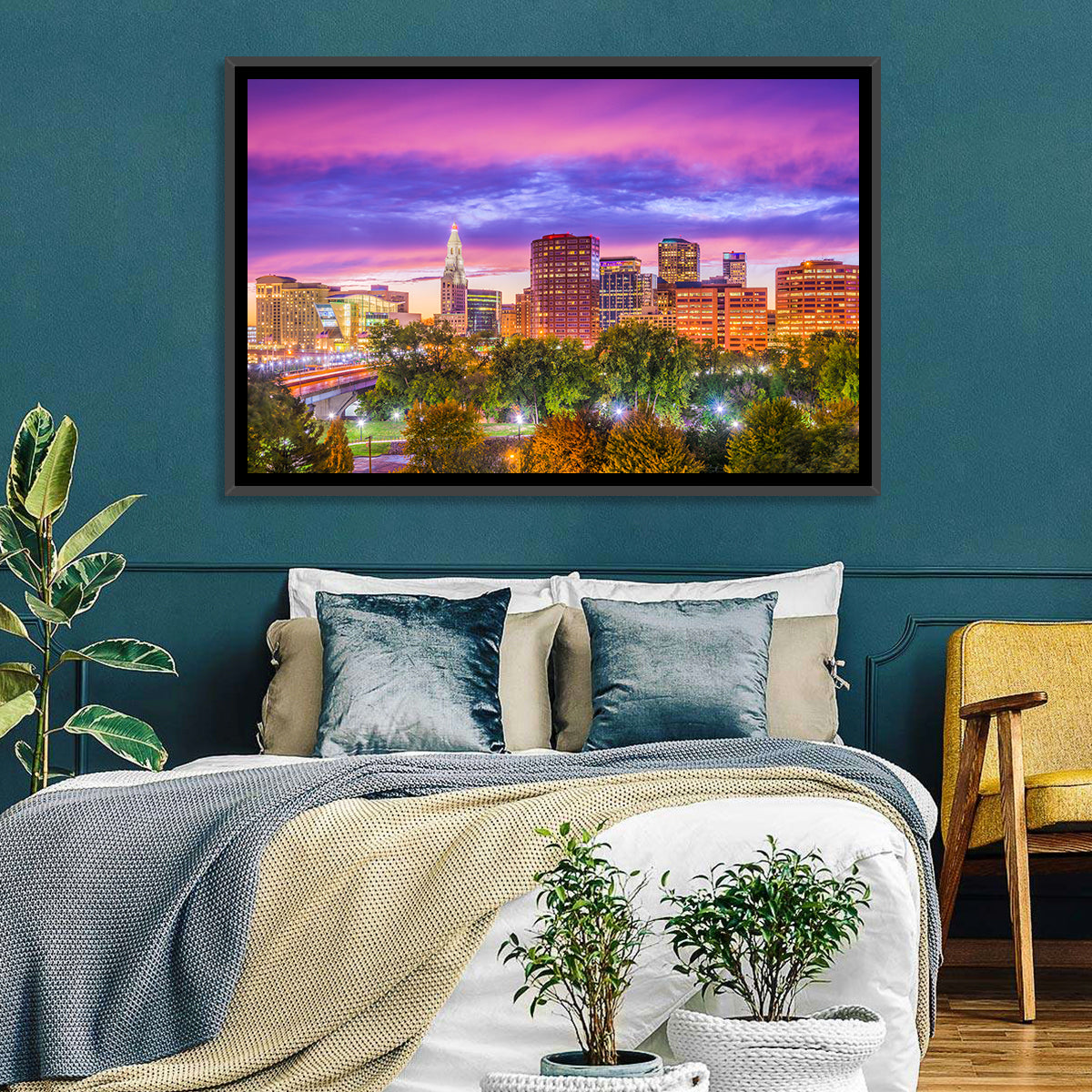 Hartford Skyline at Dusk Wall Art